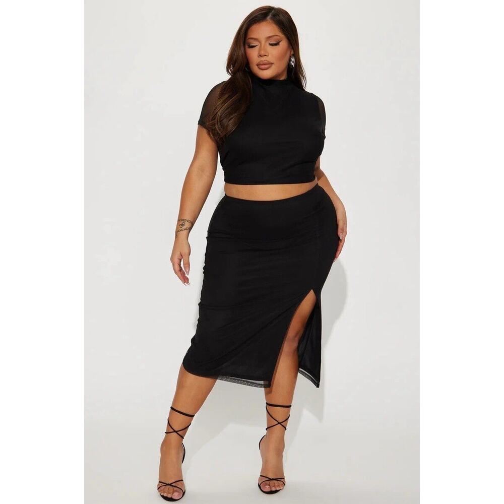Fashion Nova Life Like Mine Black Mesh Skirt Set‎ Size 2X